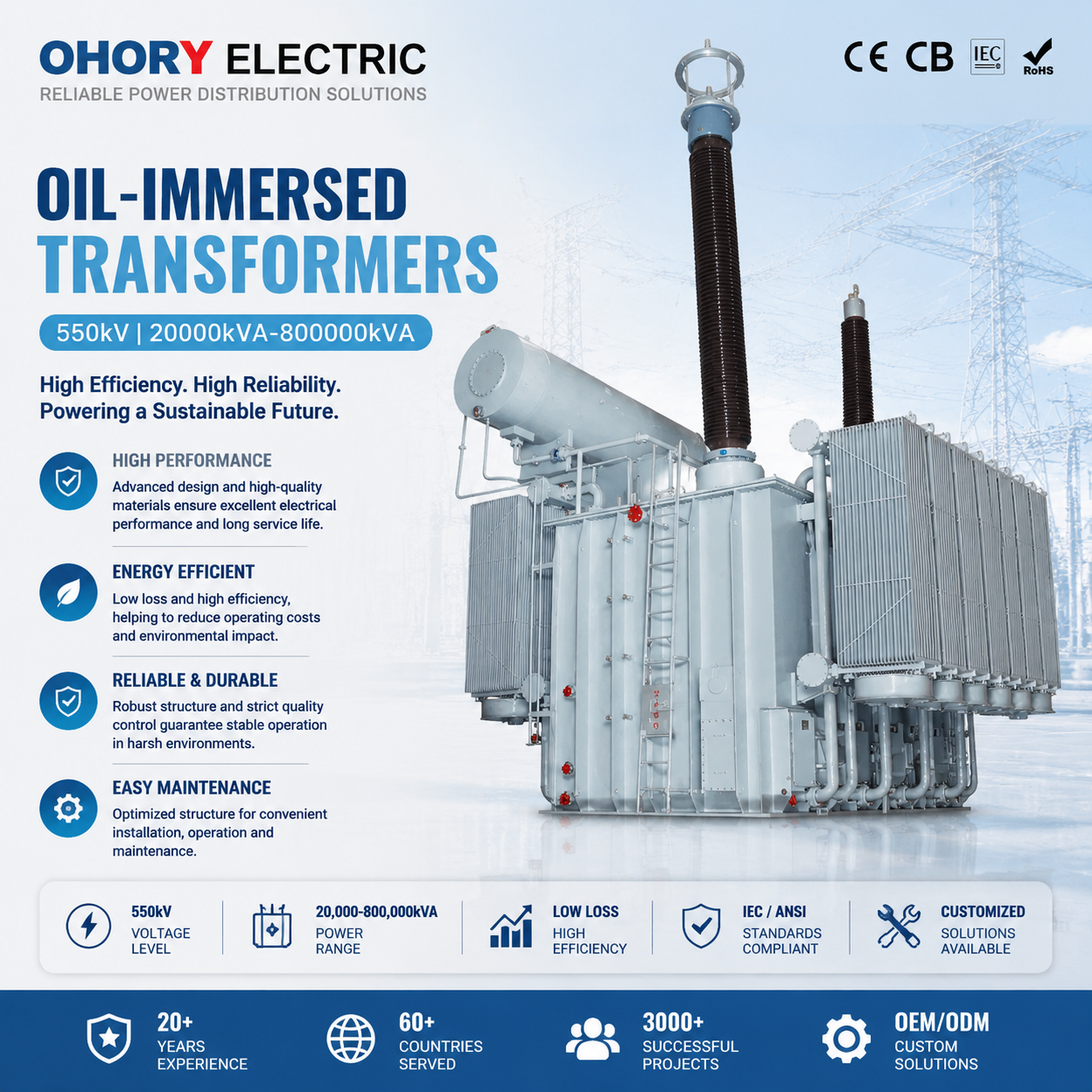 550kV Oil-Immersed Power Transformer 20000kVA-800000kVA 