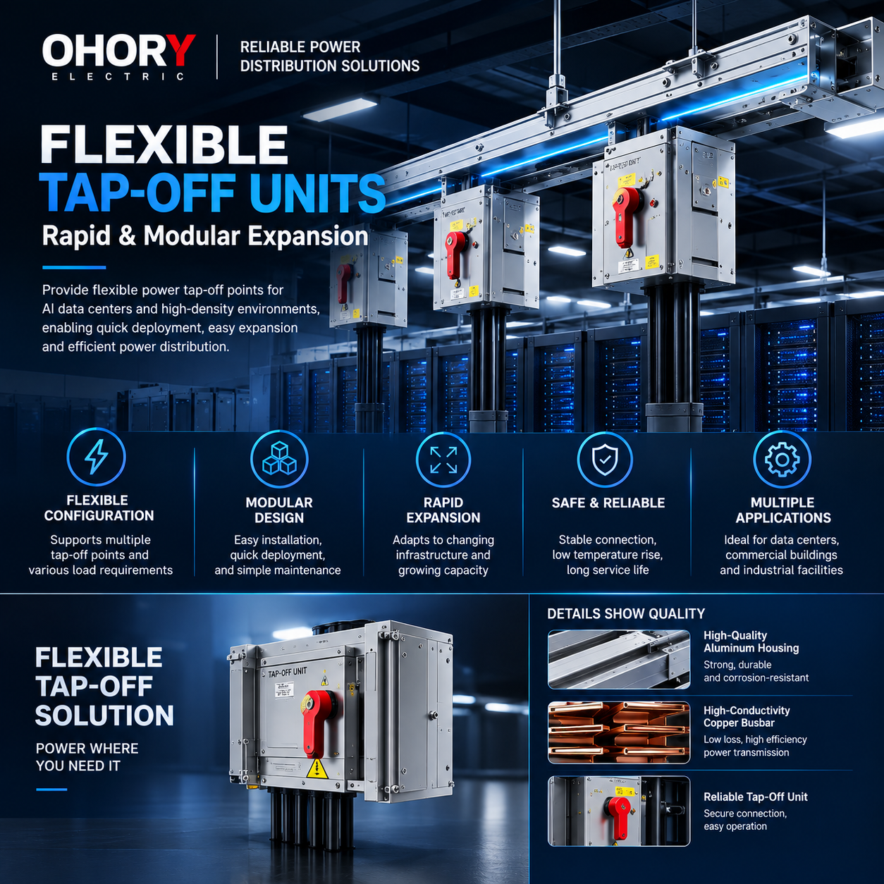 Flexible Tap-Off Units for AI Data Center Busway Online Rapid Deployment Modular Expansion No Shutdo
