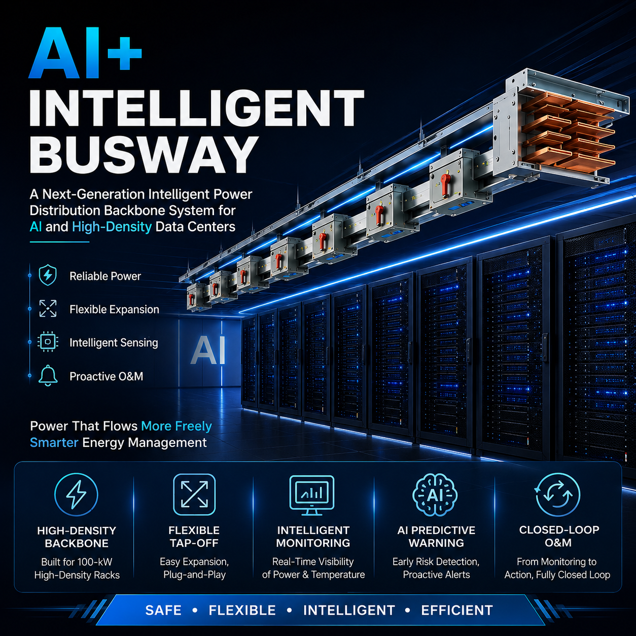 AI+ Intelligent Busway 1250A-6300A High Current Low Impedance Low Temp Rise for AI Data Center GPU C